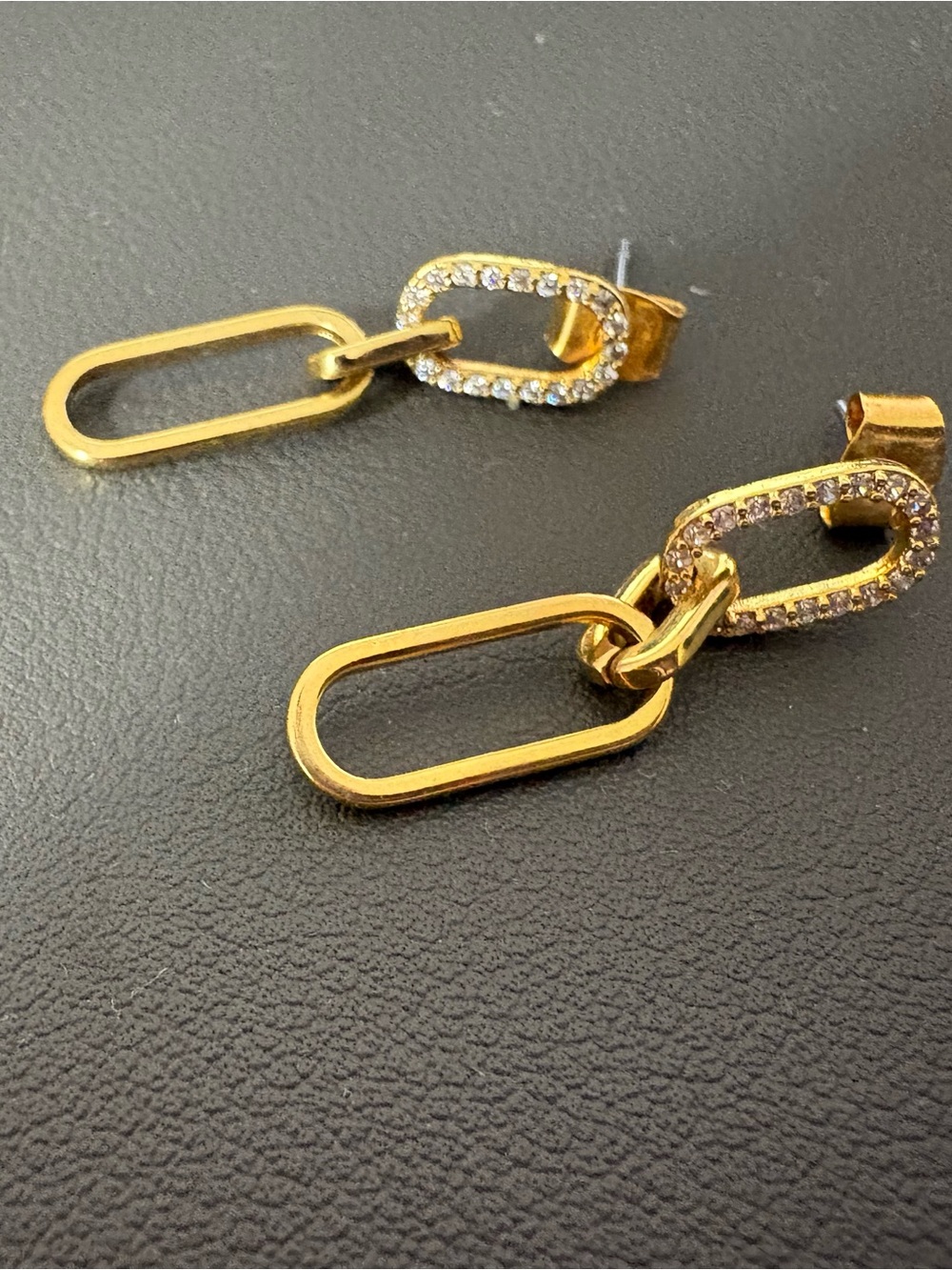 Paperclip Gold-Tone Linked Drop Earrings with Crystal Accents